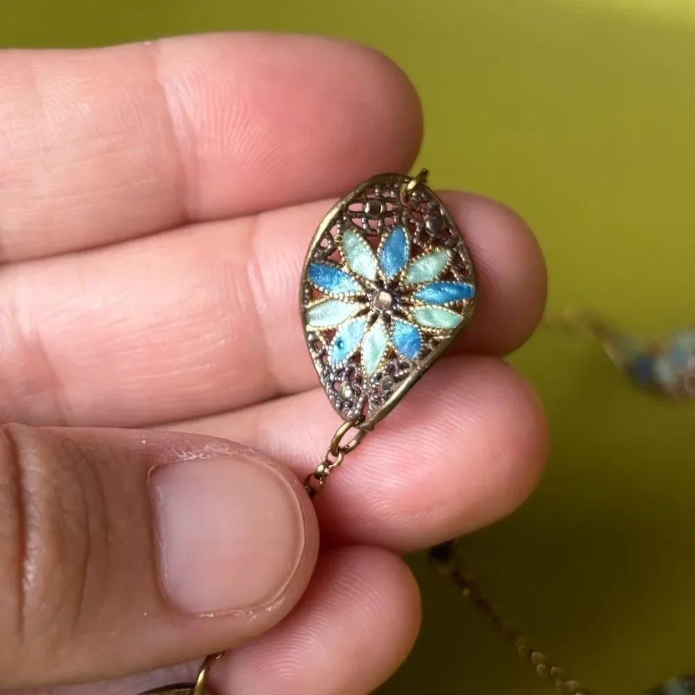Mia Fiore Dyadema Sterling Silver Enamel Floral Necklace Earrings Made in Italy